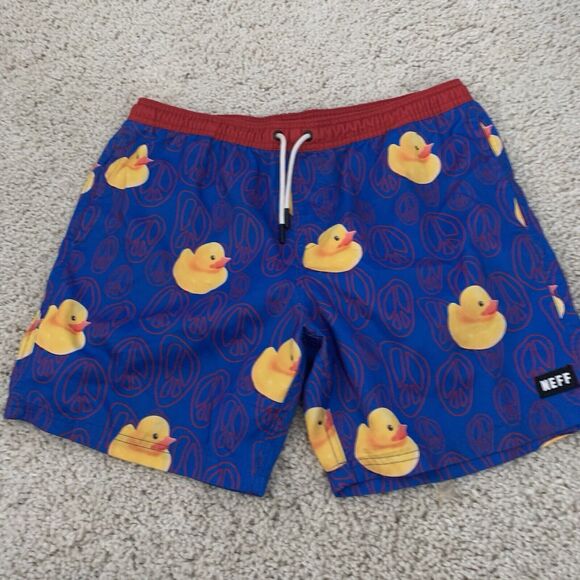 Neff Shorts Mens XL Rubber Ducky Blue Drawstring Elastic Waist Pockets - Picture 6 of 6